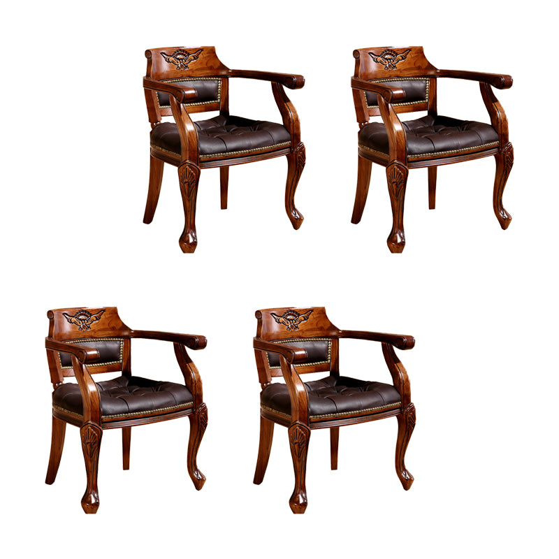 Rustic Style Dining Chair Leather Arm Chair with Wooden Base for Home