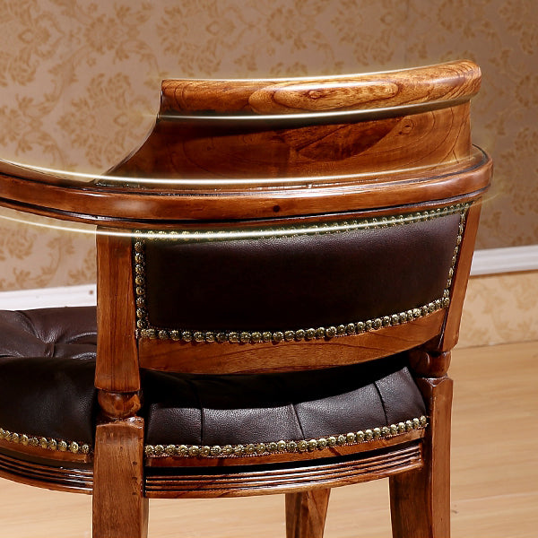Rustic Style Dining Chair Leather Arm Chair with Wooden Base for Home