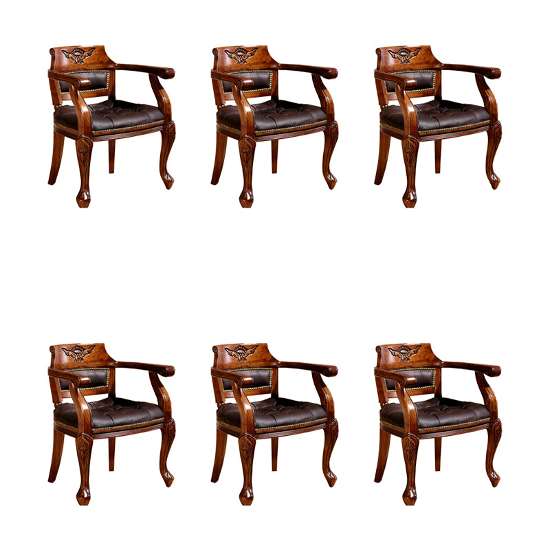 Rustic Style Dining Chair Leather Arm Chair with Wooden Base for Home