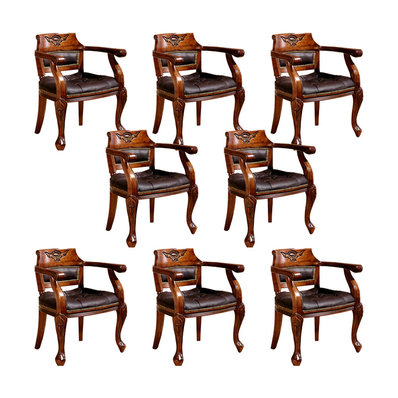 Rustic Style Dining Chair Leather Arm Chair with Wooden Base for Home