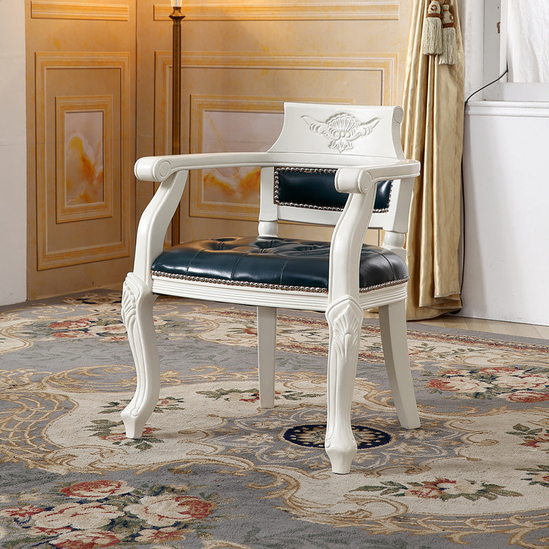 Rustic Style Dining Chair Leather Arm Chair with Wooden Base for Home