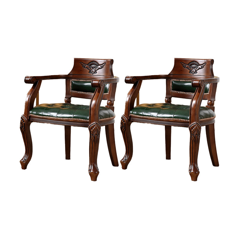 Rustic Style Dining Chair Leather Arm Chair with Wooden Base for Home