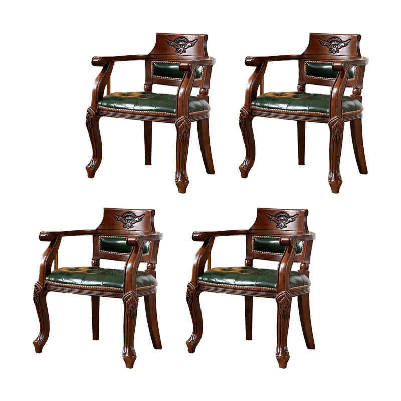 Rustic Style Dining Chair Leather Arm Chair with Wooden Base for Home