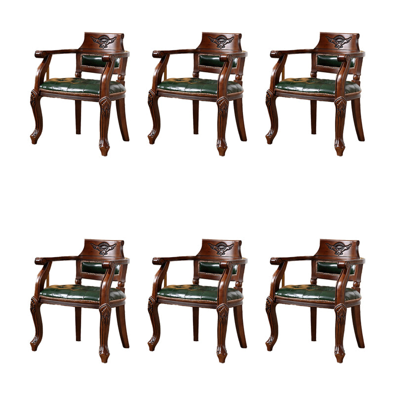Rustic Style Dining Chair Leather Arm Chair with Wooden Base for Home