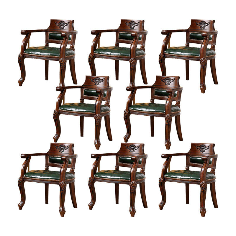 Rustic Style Dining Chair Leather Arm Chair with Wooden Base for Home
