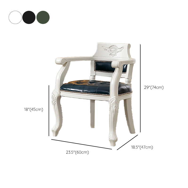 Rustic Style Dining Chair Leather Arm Chair with Wooden Base for Home