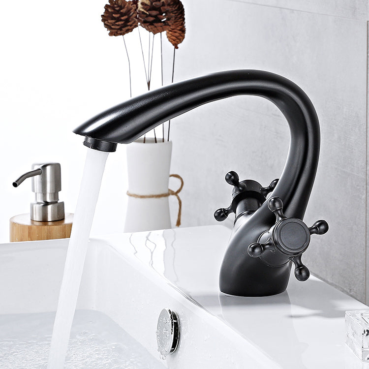 Bathroom Vessel Faucet Double Cross Handle Low Arc Industrial Sink Faucet