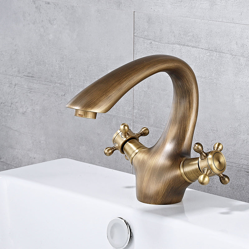 Bathroom Vessel Faucet Double Cross Handle Low Arc Industrial Sink Faucet