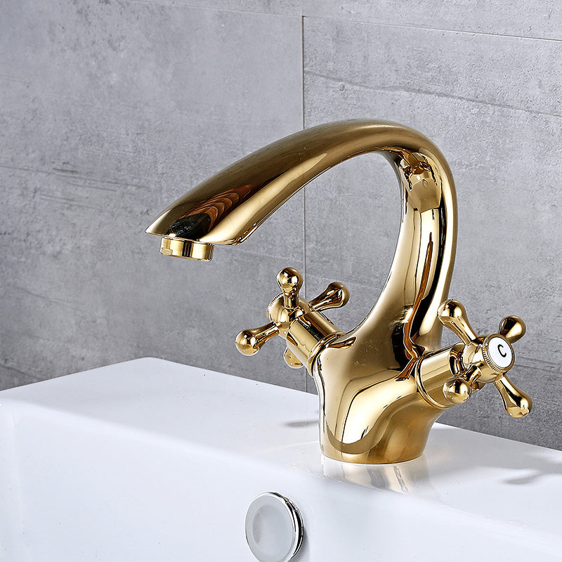 Bathroom Vessel Faucet Double Cross Handle Low Arc Industrial Sink Faucet