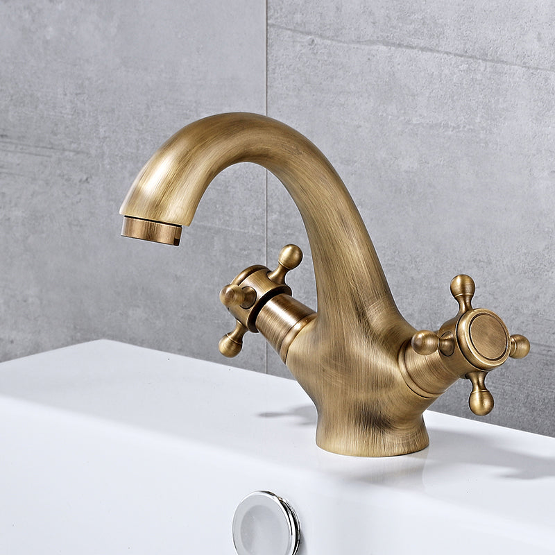 Bathroom Vessel Faucet Double Cross Handle Low Arc Industrial Sink Faucet