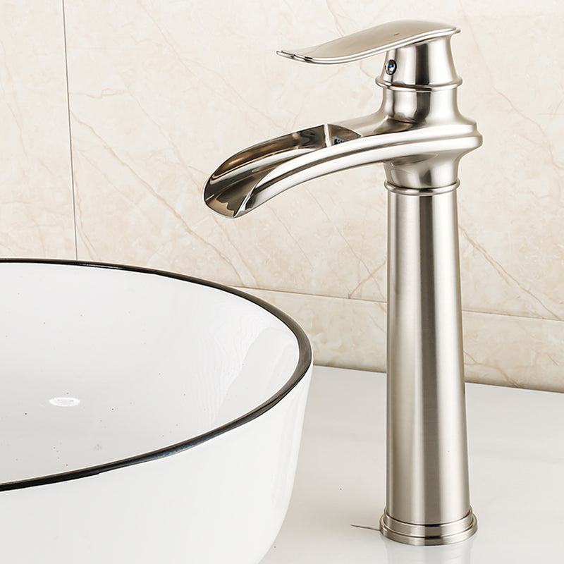 Vessel Faucet Waterfall Spout Traditional Circular Lever Handle Vanity Sink Faucet