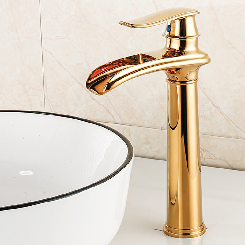 Vessel Faucet Waterfall Spout Traditional Circular Lever Handle Vanity Sink Faucet