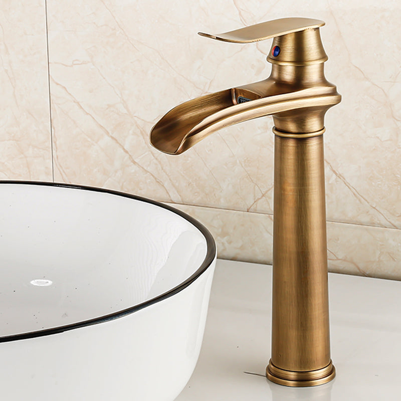 Vessel Faucet Waterfall Spout Traditional Circular Lever Handle Vanity Sink Faucet