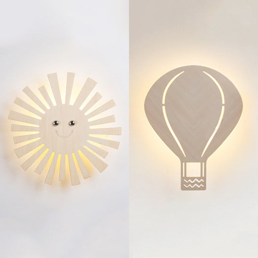 Mooi beige muurlicht cartoon patroon houten led muurlamp voor woonkamer kinderkamer