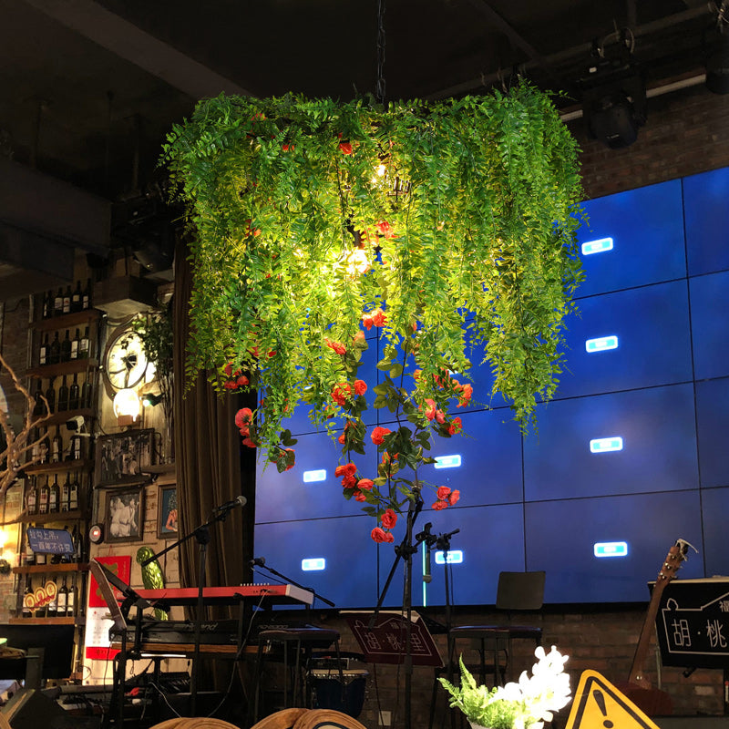 Groene 3 lampen hanglang kroonluchter industriële metalen draad kooi planten hangende lamp armatuur voor restaurant