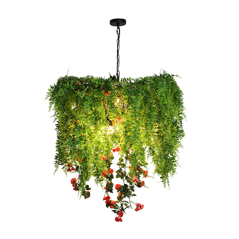 Groene 3 lampen hanglang kroonluchter industriële metalen draad kooi planten hangende lamp armatuur voor restaurant