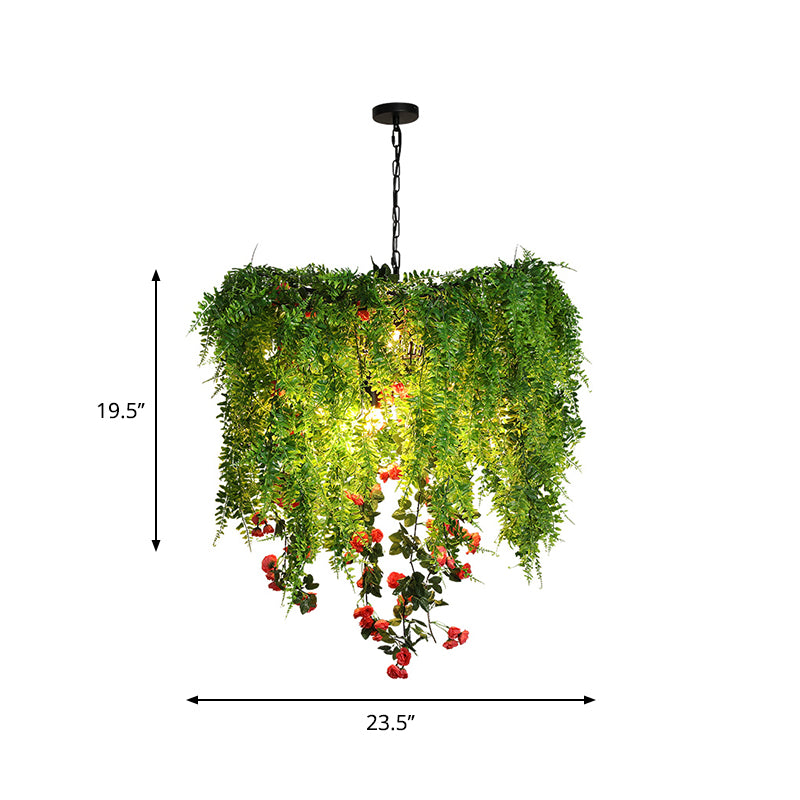 Groene 3 lampen hanglang kroonluchter industriële metalen draad kooi planten hangende lamp armatuur voor restaurant