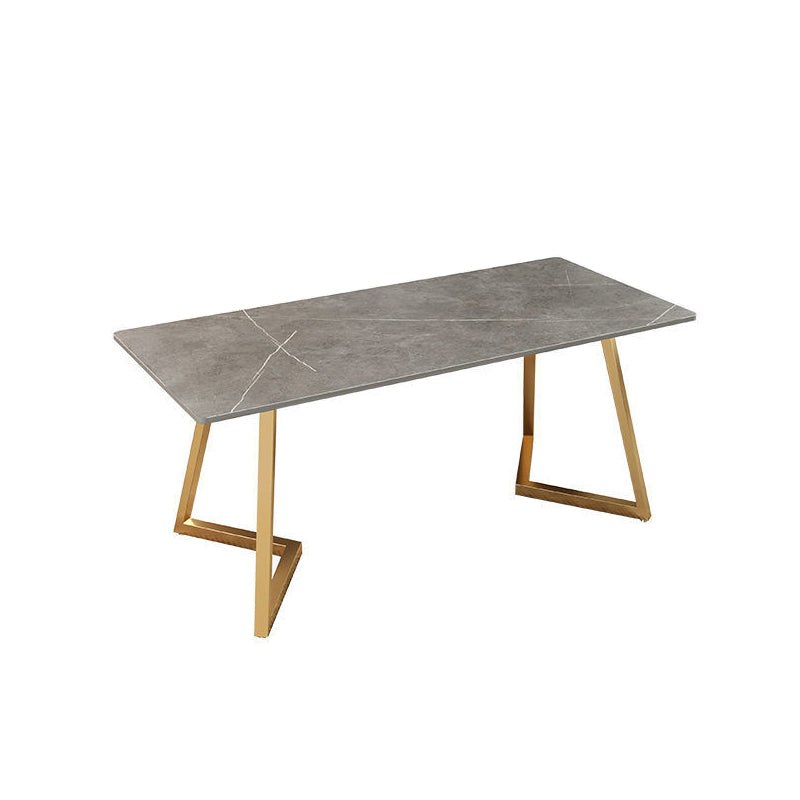 Glam Writing Desk Stone Rectangular 29.53" Tall Office Desk with Gold Legs
