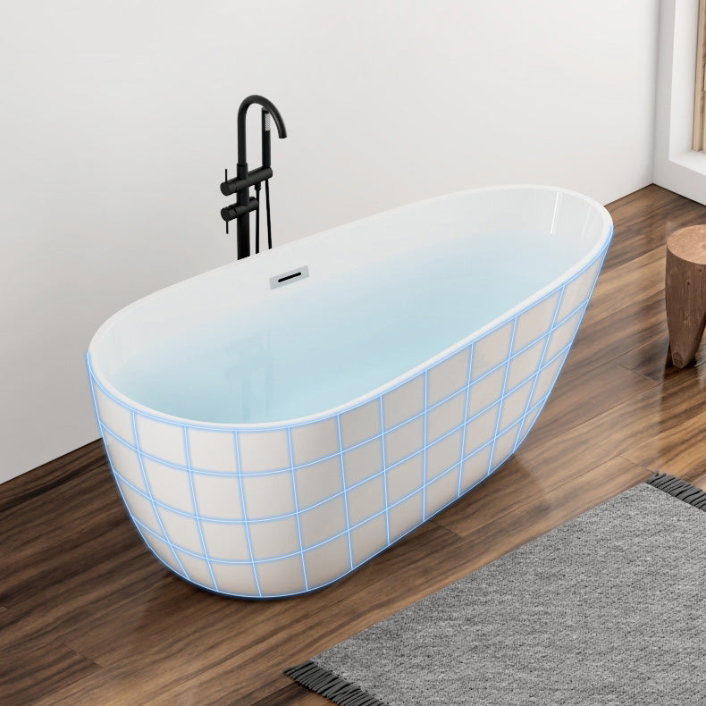 Modern Acrylic Bath Oval Freestanding Soaking White Back to Wall Bathtub