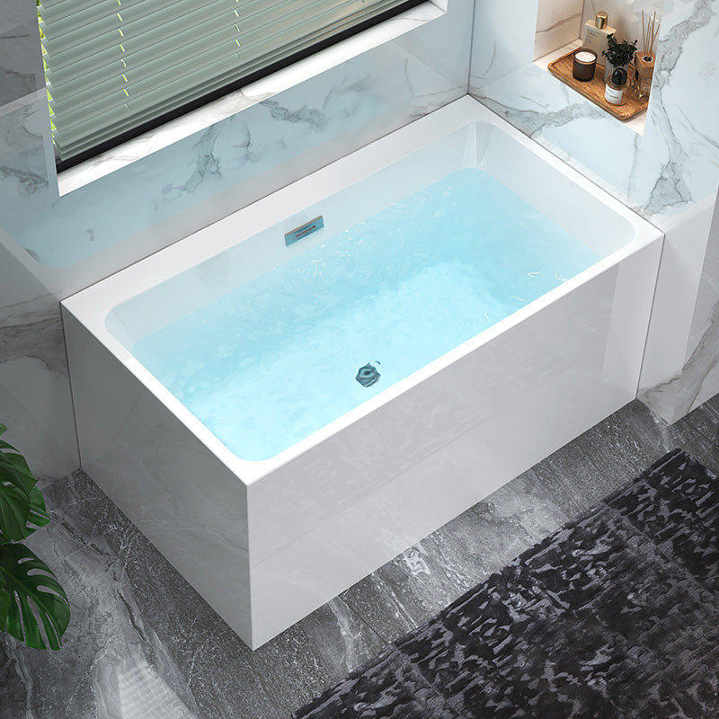 Back to Wall Soaking Bathtub Modern Rectangular Antique Finish Bathtub