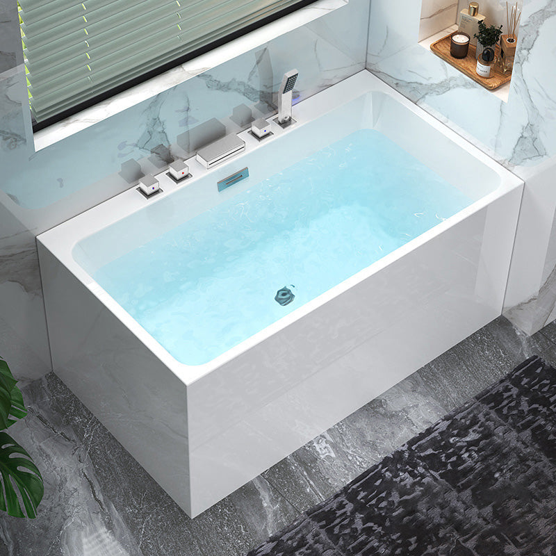 Back to Wall Soaking Bathtub Modern Rectangular Antique Finish Bathtub