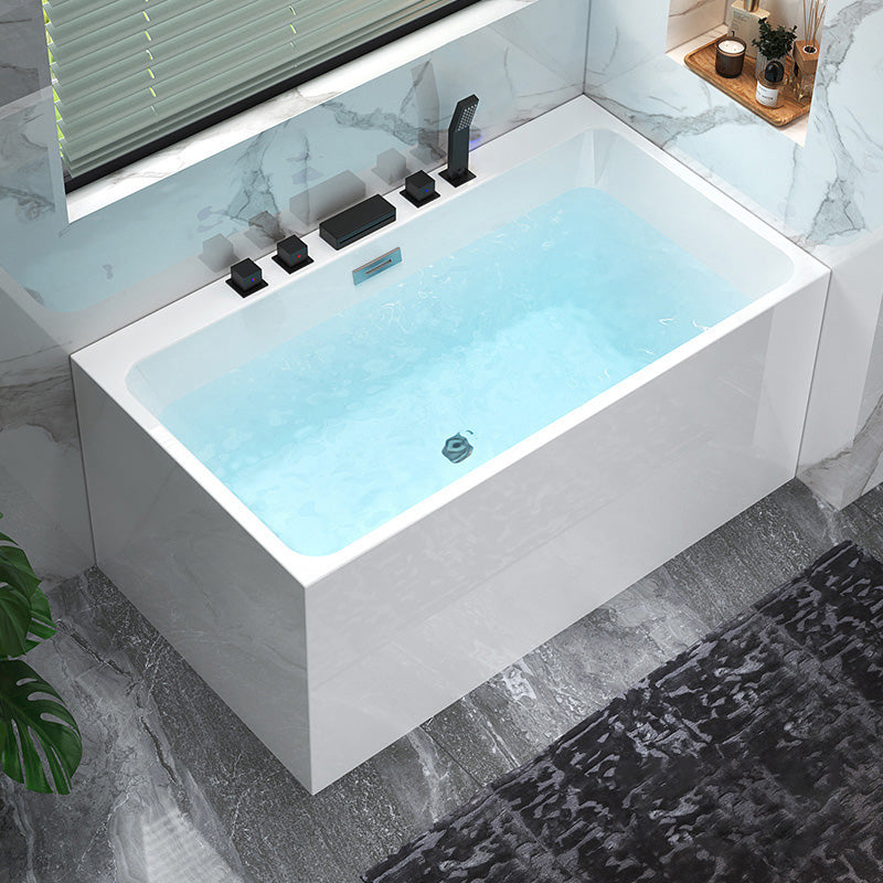 Back to Wall Soaking Bathtub Modern Rectangular Antique Finish Bathtub