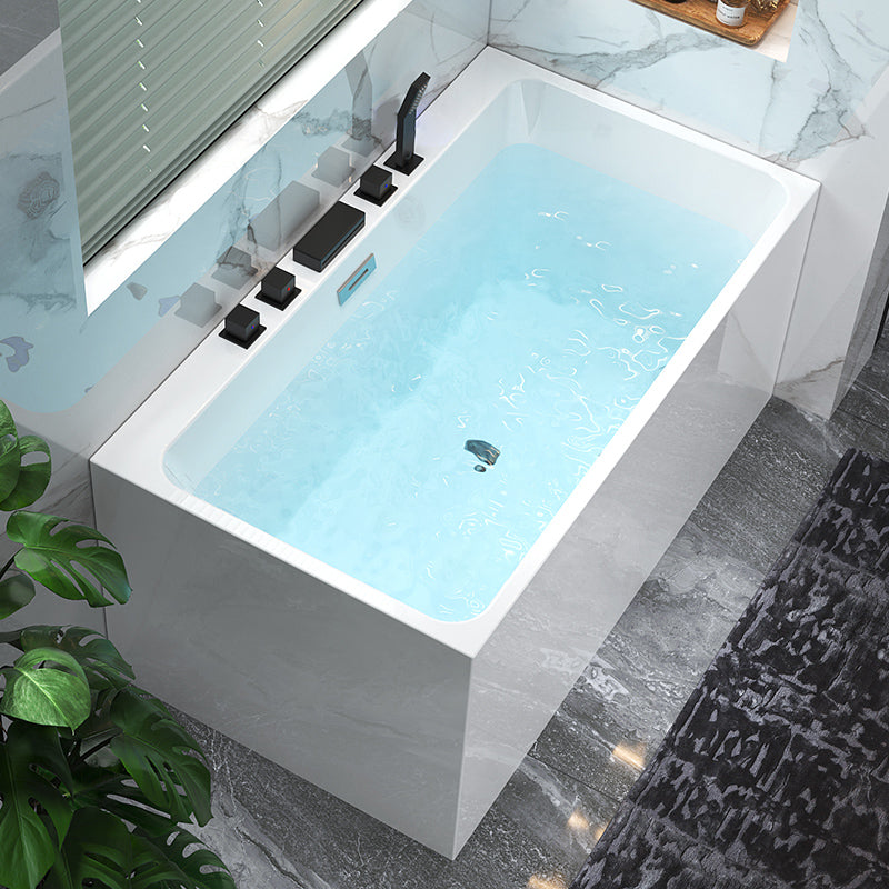 Back to Wall Soaking Bathtub Modern Rectangular Antique Finish Bathtub