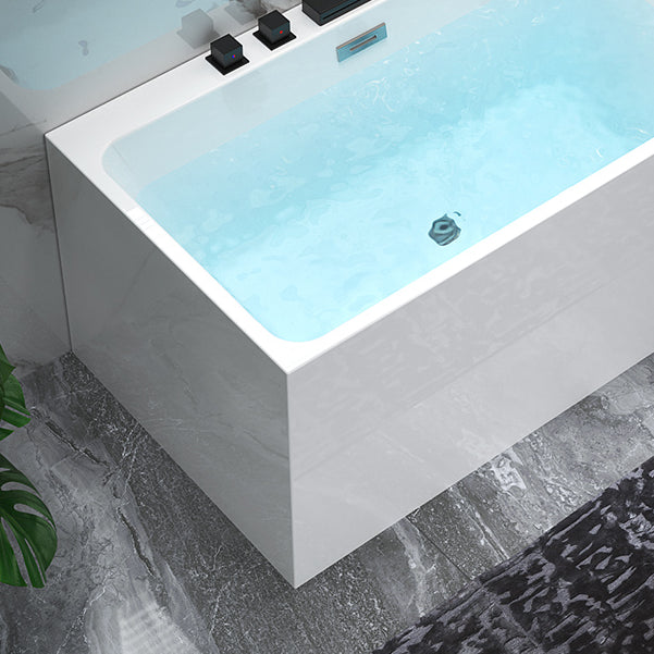 Back to Wall Soaking Bathtub Modern Rectangular Antique Finish Bathtub