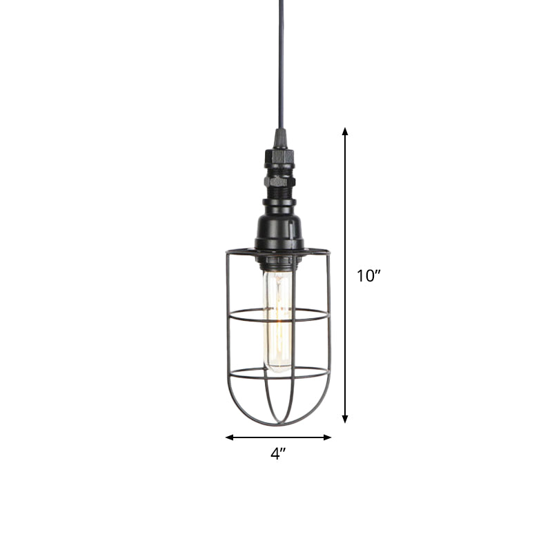 Caged Iron Hanging Ceiling Light Farmhouse 1 Bulb Coffee Shop Suspension Pendant in Black