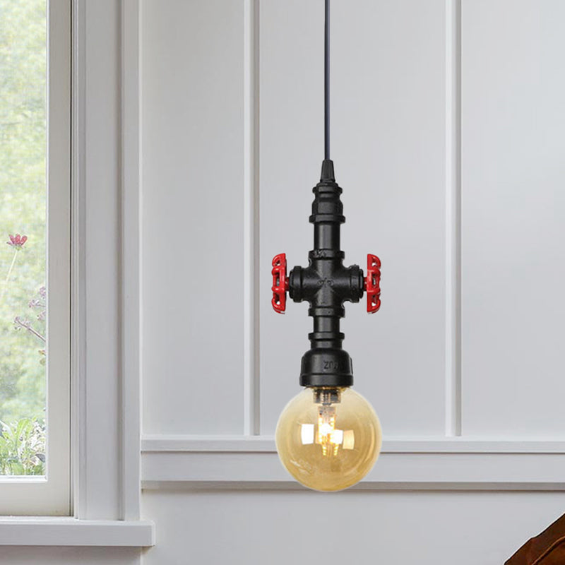 1 lampada a sospensione leggera/capsula sospensione industriale Black Finitura Amber Glass Affermazione Pendant Pipe Lampada