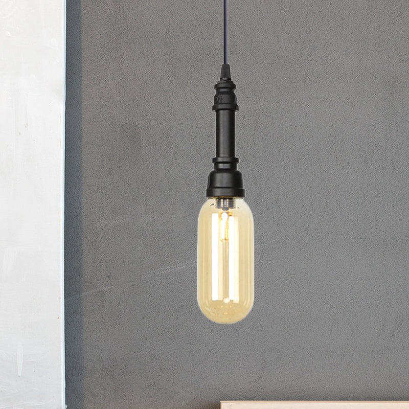 1 lampada a sospensione leggera/capsula sospensione industriale Black Finitura Amber Glass Affermazione Pendant Pipe Lampada