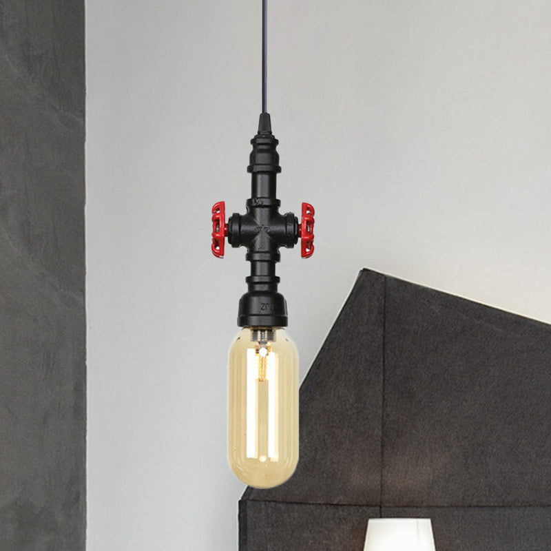1 lampada a sospensione leggera/capsula sospensione industriale Black Finitura Amber Glass Affermazione Pendant Pipe Lampada