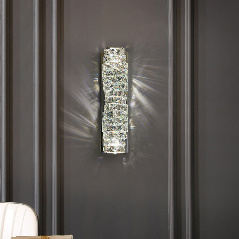 Crystal Wall Mounted Fixture LED Post Modern Wall Light in Chrome & Clear