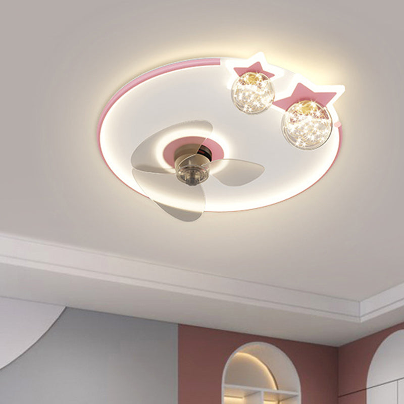 Round Shape Metal Ceiling Fans Kid Style 6 Lights Flush Ceiling Fan