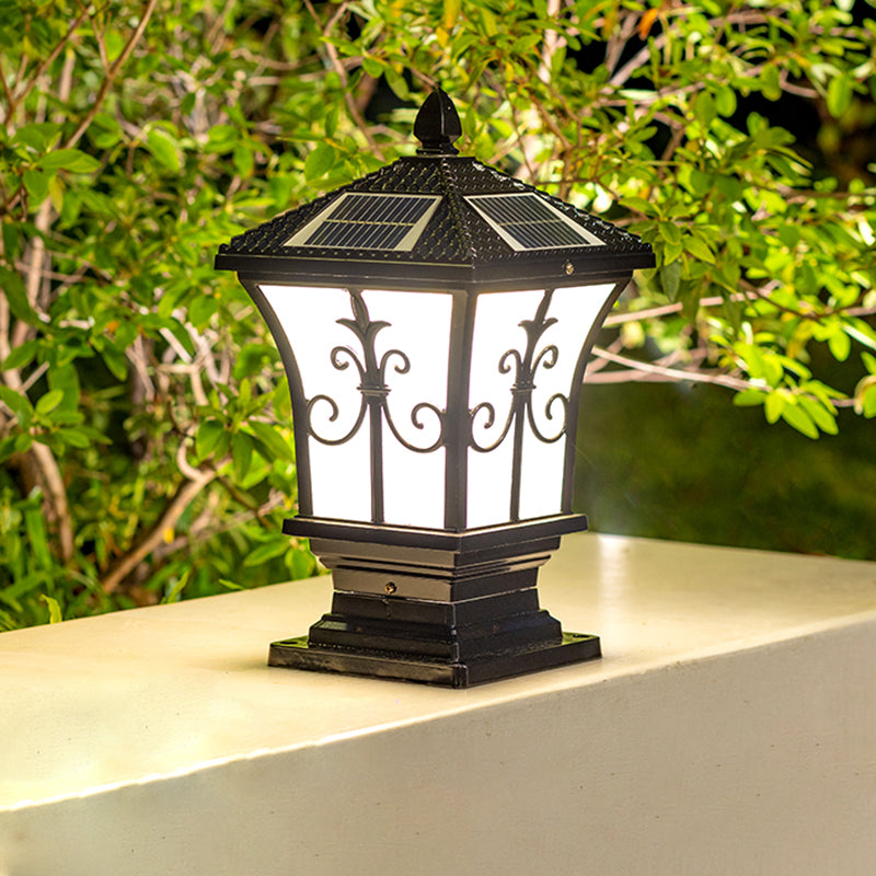 Drum Shape Metal Outdoor Lamp Modern Style 1 Light Solar Pillar Lights