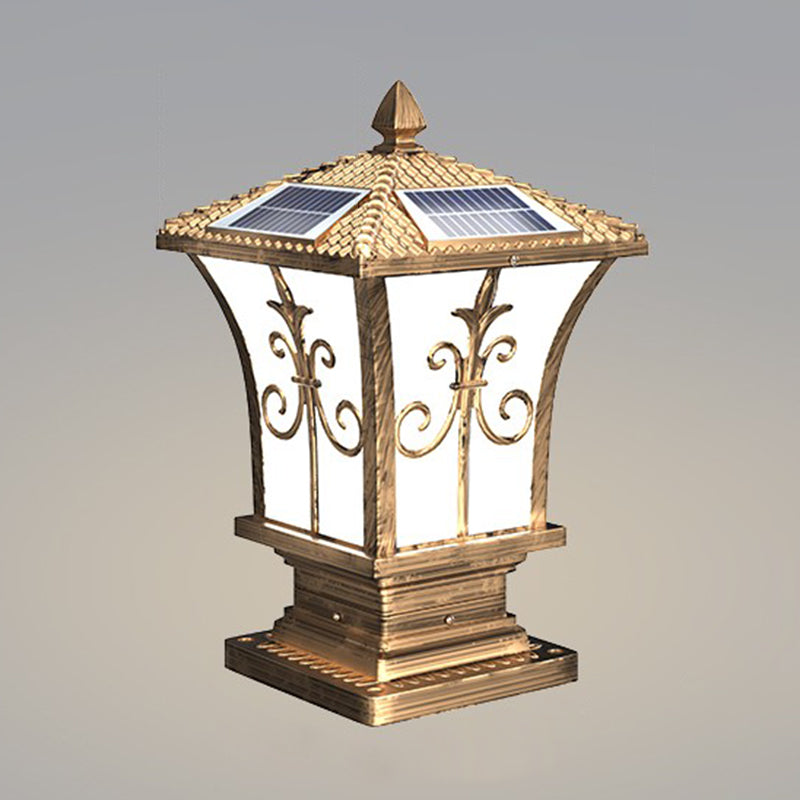 Drum Shape Metal Outdoor Lamp Modern Style 1 Light Solar Pillar Lights