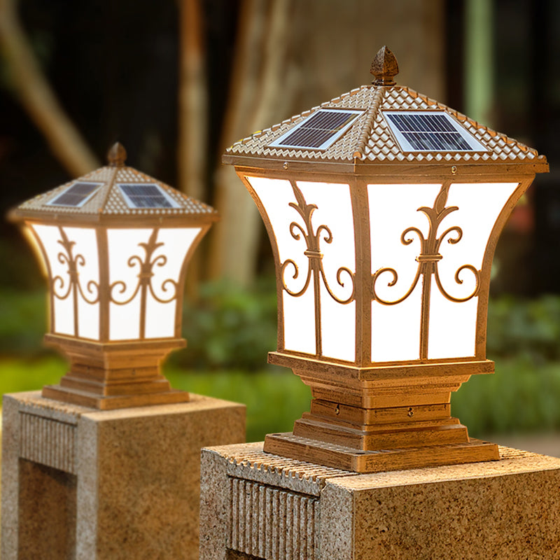 Drum Shape Metal Outdoor Lamp Modern Style 1 Light Solar Pillar Lights