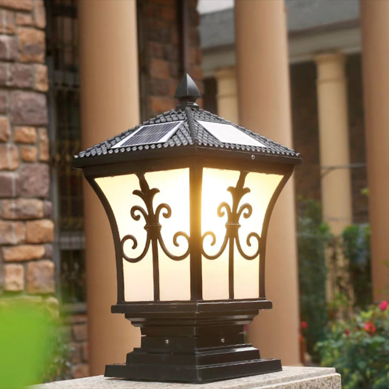 Drum Shape Metal Outdoor Lamp Modern Style 1 Light Solar Pillar Lights
