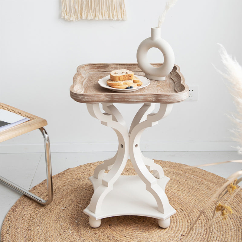 Contemporary Solid Wood Round Metal Pedestal Single Coffee Table