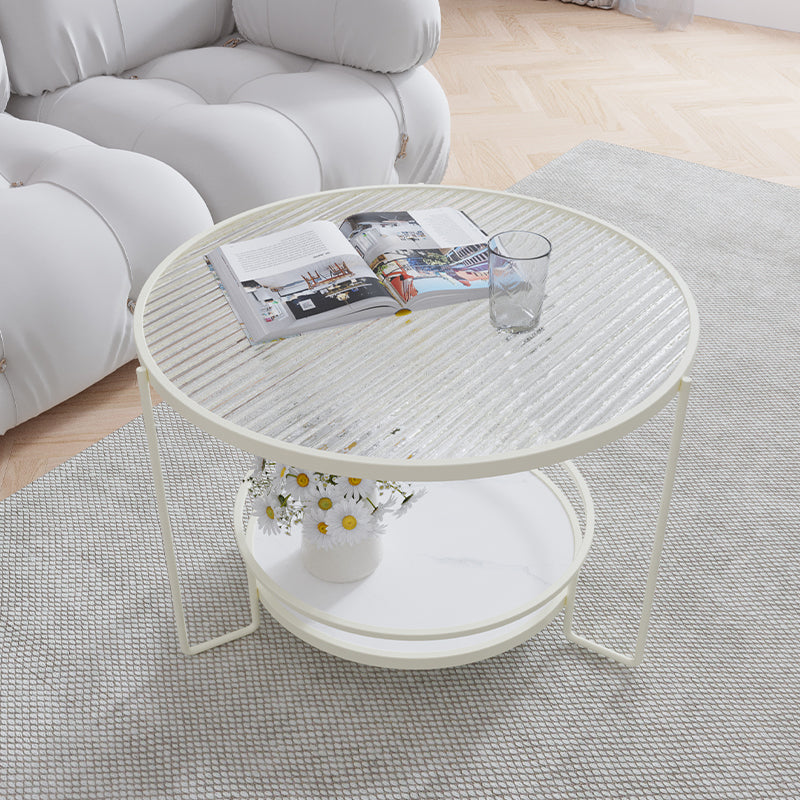 Contemporary Glass Top Coffee Table Round Metal Frame Cocktail Table