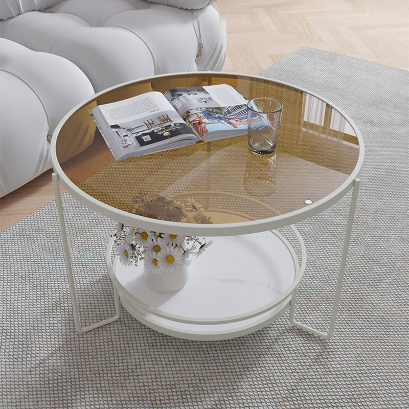 Contemporary Glass Top Coffee Table Round Metal Frame Cocktail Table