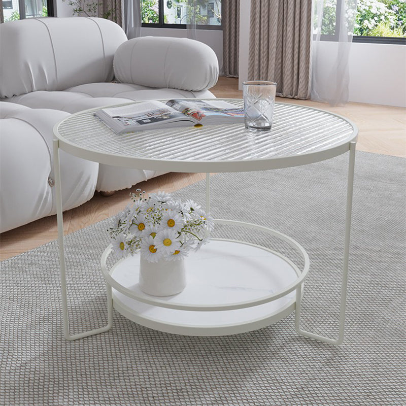 Contemporary Glass Top Coffee Table Round Metal Frame Cocktail Table