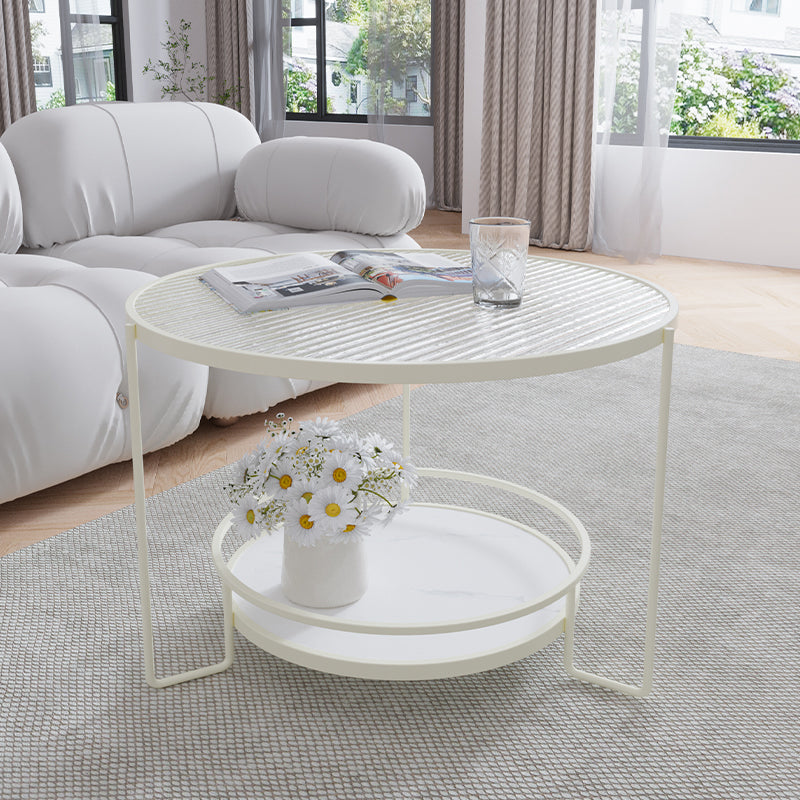 Contemporary Glass Top Coffee Table Round Metal Frame Cocktail Table