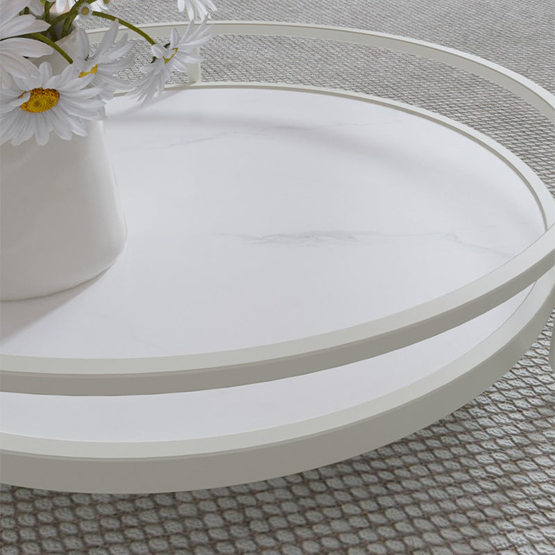 Contemporary Glass Top Coffee Table Round Metal Frame Cocktail Table