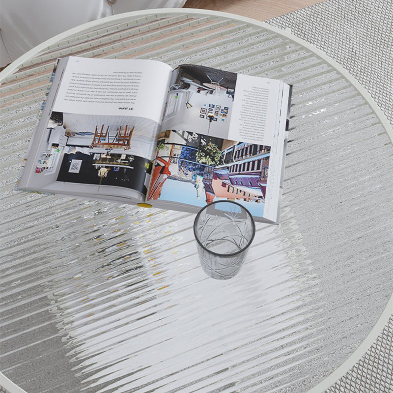 Contemporary Glass Top Coffee Table Round Metal Frame Cocktail Table