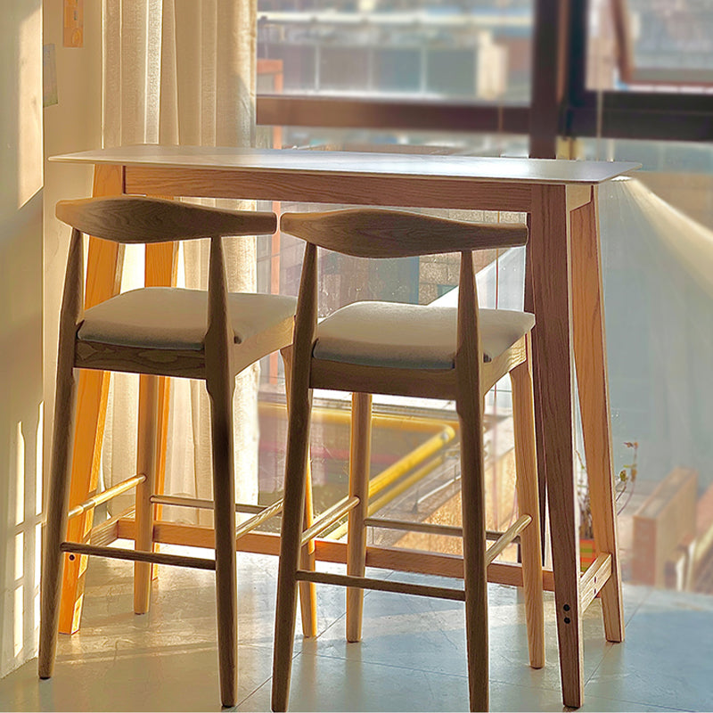 Rectangle Stone Top Bistro Table Modern Pub Table with Solid Wood Frame