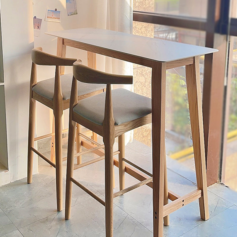 Rectangle Stone Top Bistro Table Modern Pub Table with Solid Wood Frame