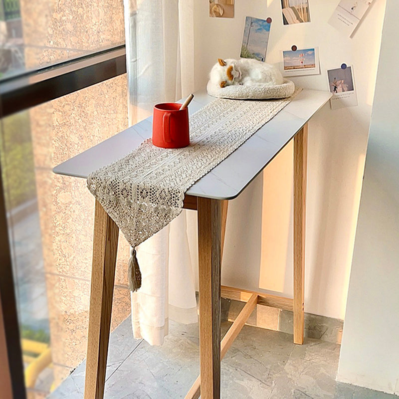 Rectangle Stone Top Bistro Table Modern Pub Table with Solid Wood Frame