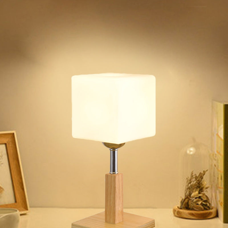 Globe/Zylinder/quadratische Nachttischlicht modernistisch gefrostetes Glas 1 helle Holz Nachtlampe für Bett