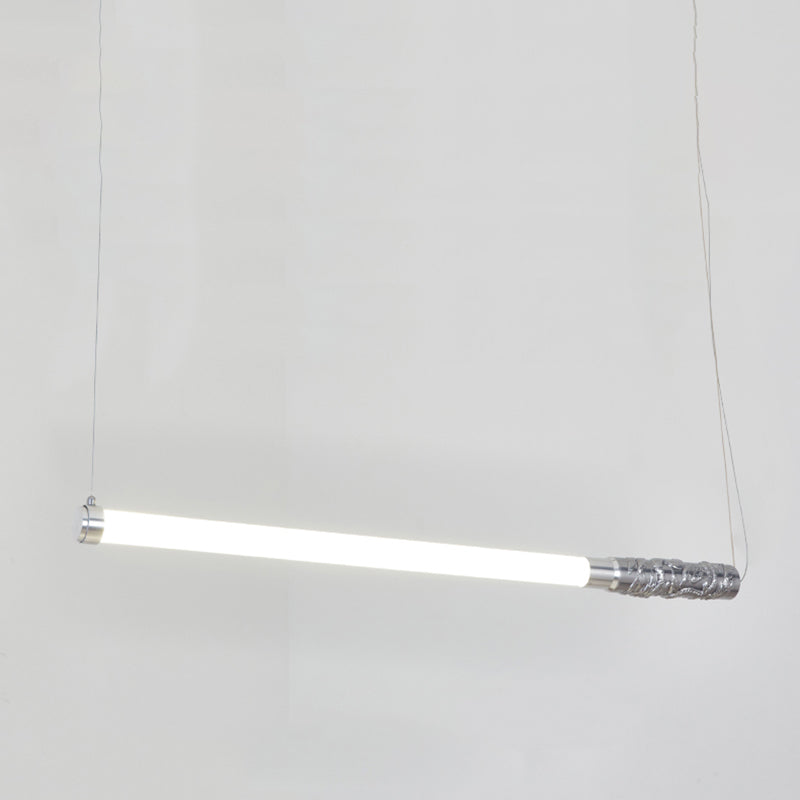 Silver Modern Metal Ceiling Light Tube Shape Island Light with Acrylic Shade for Bedroom